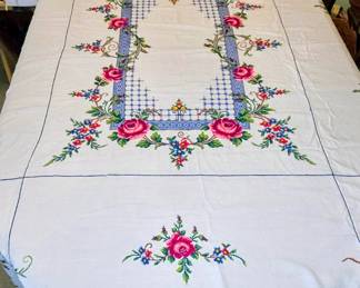 Mid-20th century Hand-Embroidered French tablecloth 68"x80" (subject to prior sale on eBay)