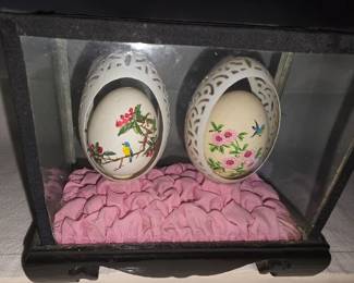 Rare double eggshell art -- outer shell is hand carved, inner shells near typical Chinese illustrations ... from Communist People's Republic of China