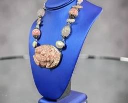 CARVED RHODOCHROSITE & STERLING SILVER ARTISAN STATEMENT NECKLACE — ONE‑OF‑A‑KIND SCULPTURAL CENTERPIECE