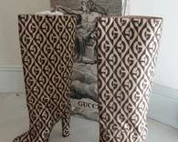 GUCCI RHOMBUS GG LOGO MONOGRAM KNEE‑HIGH BOOTS, SIZE 41½, MADE IN ITALY-NEVER USED