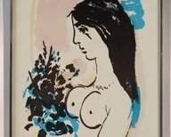 ORIGINAL 1954 CHAGALL "WOMAN WITH BOUQUET" — MOURLOT STUDIOS, SIGNED IN PLATE