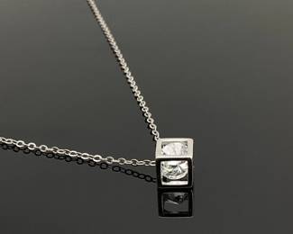 Silver moissanite cube pendant
