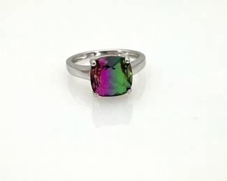 Silver bi color gemstone ring