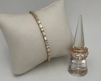 Gold Tone Styerling silver CZ bracelet and ring