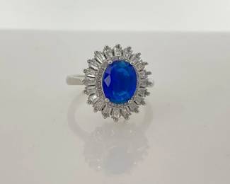 Sterling silver oval blue ring