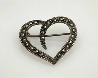 silver marcasite heart pin