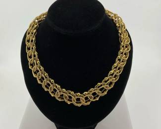 Gold tone textured link necklace