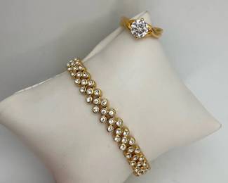 CZ Solitare ringhd and rhinestone link bracelet