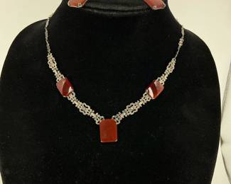 Vintage carnelian silver art deco set