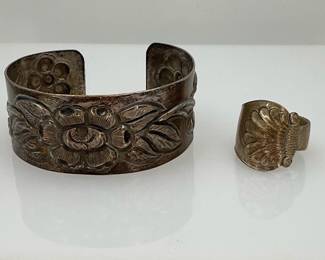 silver cuff bracelet and ring