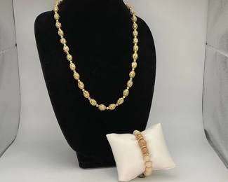 Napier Gold tone filigree bead necklace and bracelet