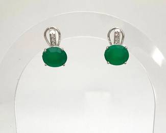 Silver emerald clip post earrings