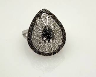 Black diamond and moissanite ring