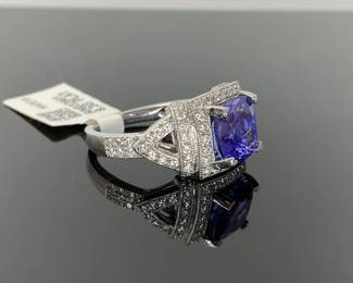 Platinum tanzanite and diamond ring