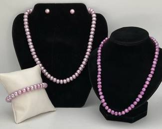 Pink and purple pearl necklaces 