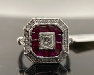 Platinum Diamond and ruby ring