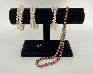 Bronze pearl necklace and earrings