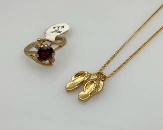Garnet and diamond ring with pendant