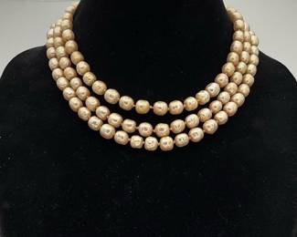 Triple strand freshwater pearl necklace