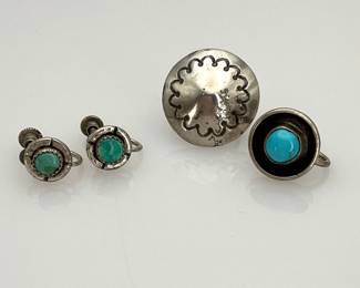 Sterling silver and turquoise screw back earrings