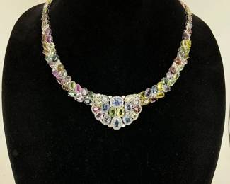 Platinum sapphire and diamond necklace