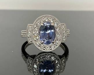 Platinum blue spinel and diamond ring