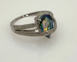 Mystic topaz and diamond silver ring