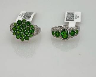 Two sterling silver and green gemstone rings