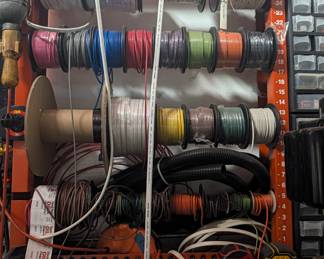 Wall Mount Wire Spool Rack - Over 20 Reels of Misc. Wire