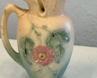 Vintage Hull Pottery 4 Floral Ewer Pitcher Vase Pink Rose Pastel Green Cream