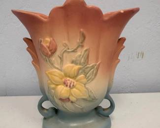 Vintage Hull Pottery Magnolia Double Handle Vase USA 1 8 Pink, Yellow Blue