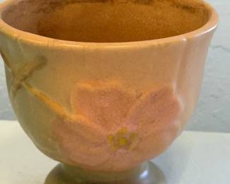 Vintage Weller Art Pottery Pink Floral Pedestal Planter Peach Green Glaze
