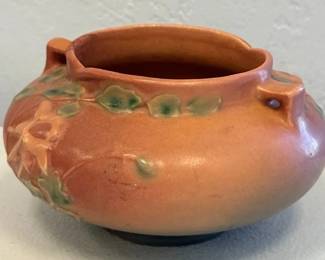 Vintage Roseville Pottery 6553 Pink Magnolia Pattern Low Bowl Planter Double Handled