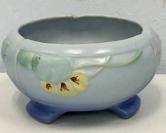 Vintage Weller Pottery Blue Floral Footed Jardiniere Yellow Flowers Art Pottery