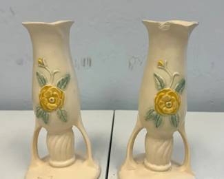 Vintage Hull Pottery Rose Bud Vases Pattern 1297 Matching Pair
