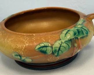 Vintage Roseville Pottery Fuchsia Double Handle Console Bowl Brown Green