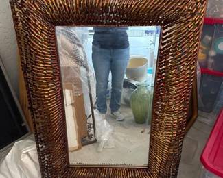 Large Contemporary Metal Wall Mirror Copper, Bronze Gold Twisted Ribbon Sculptural Frame