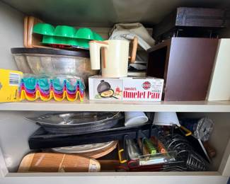 Lot Of Pans, Taco Holders, Sewing Machine, Wagon, Shelving