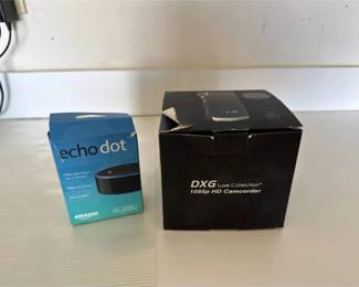 Amazon Echo Dot Smart Speaker DXG Luxe Collection 1080p HD Camcorder Original Boxes