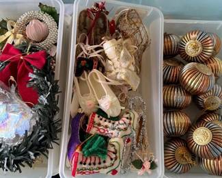 Christmas Ornament Lot With Bronze , Vintage Victorian, Stocking, Ornament Hooks