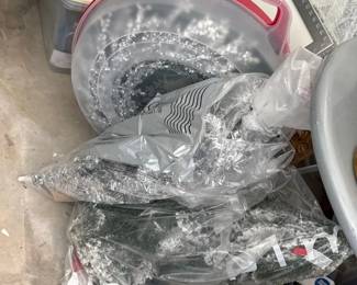 Lot Of Silver Tinsel Christmas Trees And Wreath