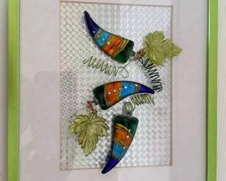Colorful 3D Glass Chili Pepper Wall Art in Lime Green Frame