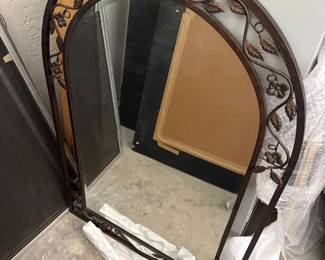 Arched Wrought Iron Style Wall Mirror with Bronze Finish Floral Vine Scrollwork