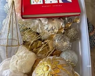 Huge Lot Of Silver gold Colored Ornaments With Ornament Tree