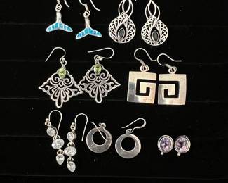 Sterling Silver 925 Earring Lot Mexico, Blue Opal Whale Fin More
