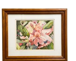 Framed Watercolor Rhododendron Garden by Artist Craig Moline, Botanical Art