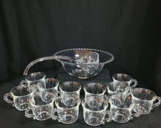 Vintage Imperial Glass Candlewick Punch Bowl Set, 14 Pcs
