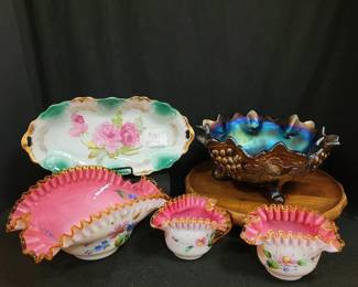 Flowers Frills Dish Lot Porcelain, Milk Glass, Circus Glass