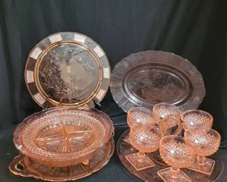 Vintage Pink Depression Glass 12 Pcs Cherry Blossom Tray, Miss America Glasses MORE