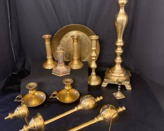 Vintage Brass Lot Candlesticks, Plates, Decor More